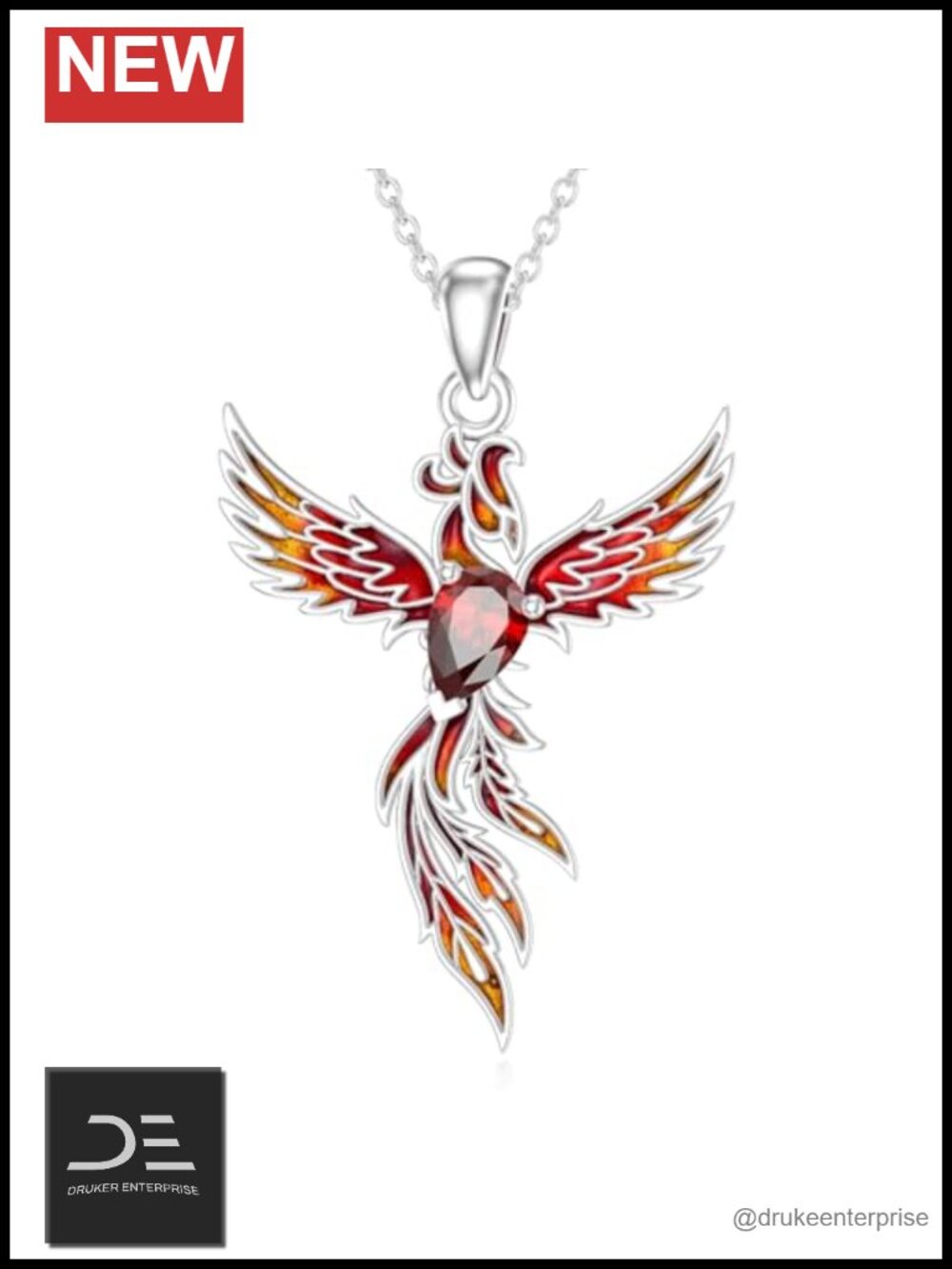 Natural Garnet Phoenix Pendant Necklace 925 Sterling Silver Women's Jewelry Gift